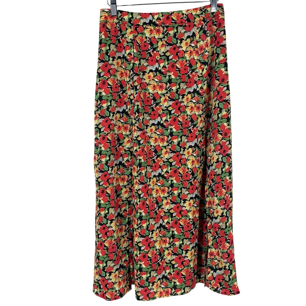 Missguided Skirt Women US 6 Red Ditsy Floral Side Split Boho Cottagecore Flowy